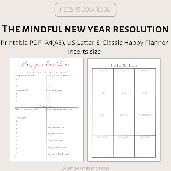 Mindful New Year Resolution 2023 Goal Setting Printable Etsy