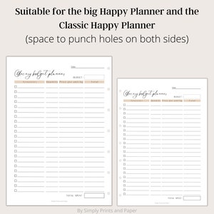 May include: Printable grocery budget planner with space for punching holes on both sides. The planner has sections for groceries, quantity, price per unit, and total. The text "Grocery budget planner" is written in cursive at the top of the page.