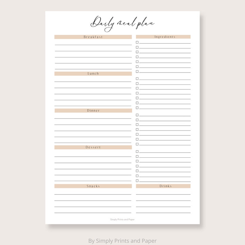 Meal Plan Template, Daily Meal Planning Printable, Grocery Checklist ...