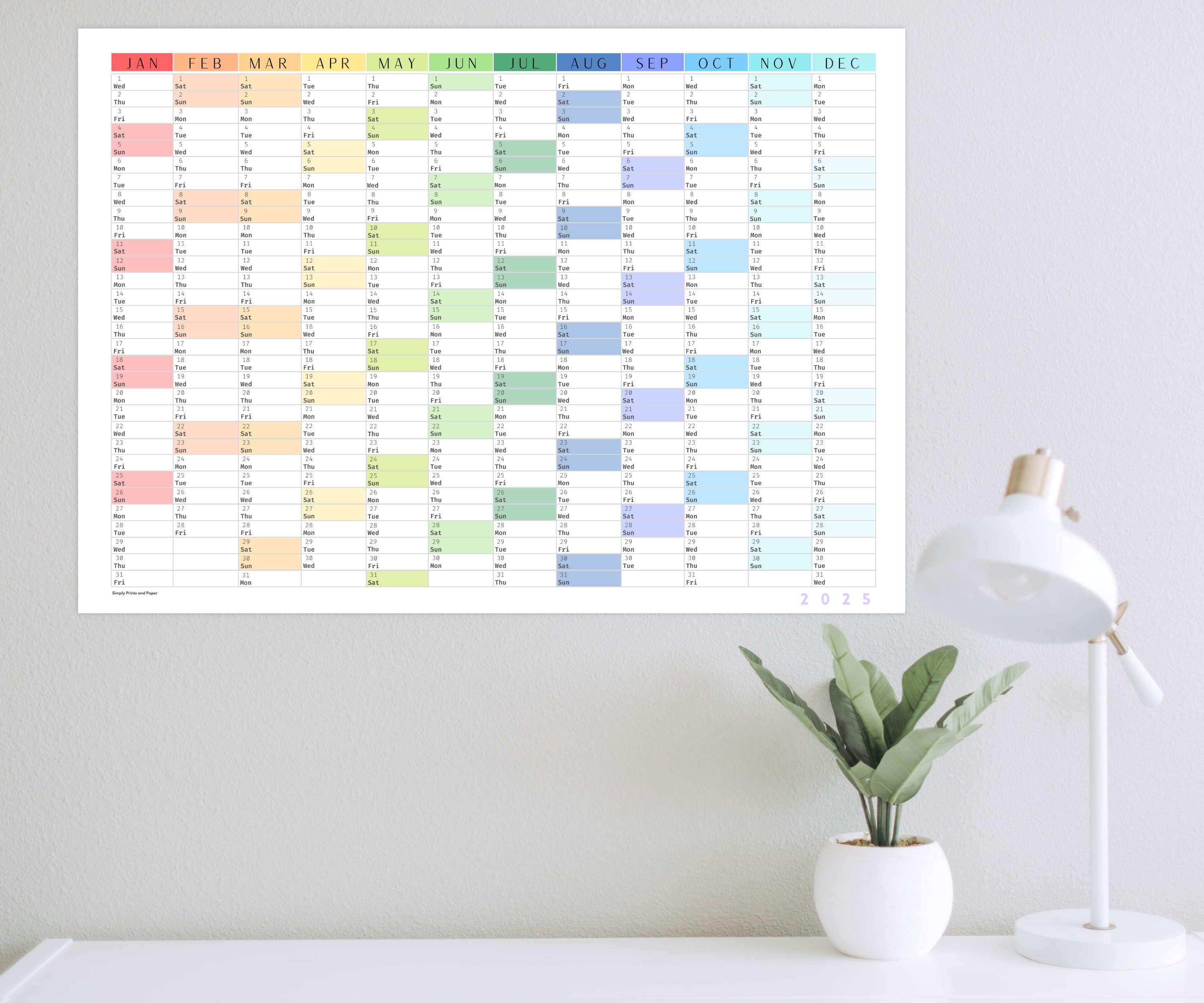 2025 Colorful Wall Calendar | Printable Yearly Planner | Large Wall ...