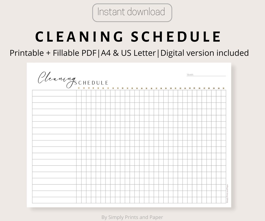Monthly Cleaning Schedule, Cleaning Chart, Printable Daily Cleaning ...
