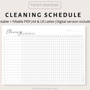 Maandelijks schoonmaakschema, schoonmaakschema, afdrukbare dagelijkse schoonmaakplanner, maandelijks ongedateerd schoonmaakticksheet, PDF