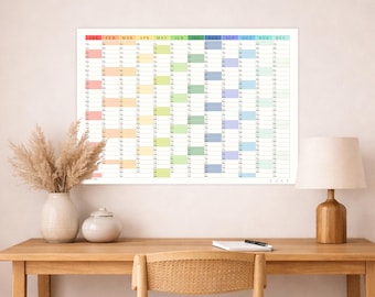 Calendario de pared 2026 imprimible (A1, A2, A3) / Resumen del año colorido