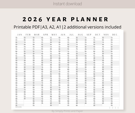 2024 Calendar Planner 2026 UK Unmounted A1 Annual Yearly Wall Planner