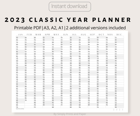2023 Classic Wall Printable Yearly Planner Black - Etsy