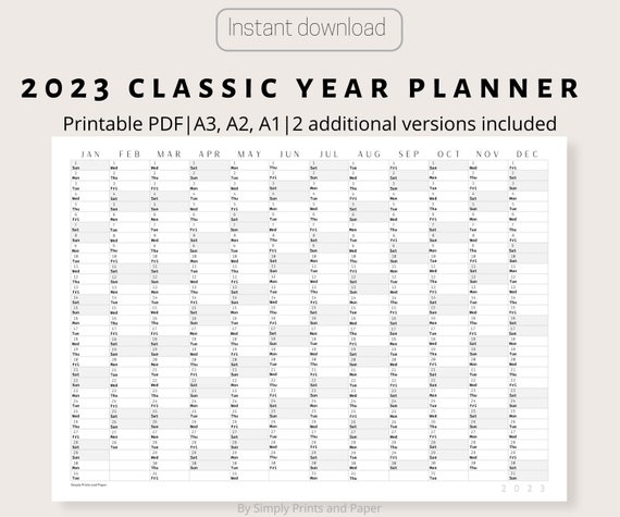 2023 Classic Wall Calendar Printable Yearly Planner Black - Etsy