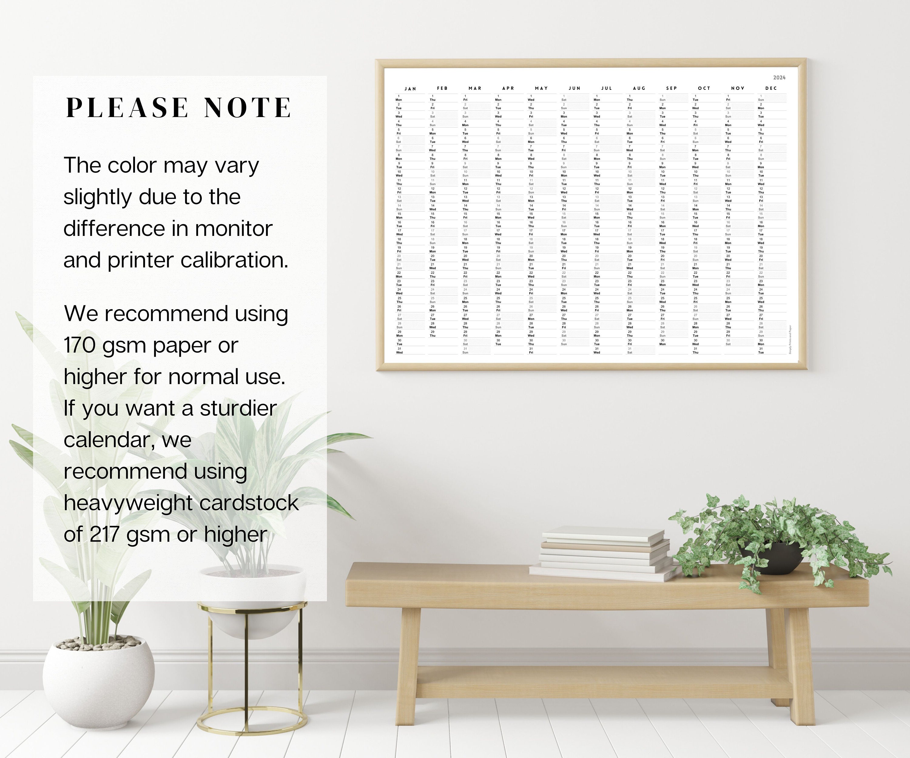 2024 Minimalist Wall Calendar Printable Yearly Planner Black & White ...