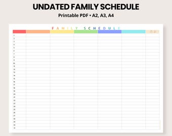 Undated Family Schedule Printable A2 A3 A4 | Monthly Family Planner