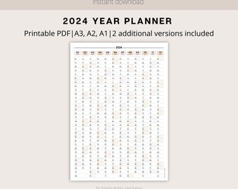 2024 Blush Pink Wall Calendar | Aesthetic 2024 Wall Calendar | Year-at-a-Glance Large Wall Planner | A3, A2, A1 | Annual Planner | Vertical