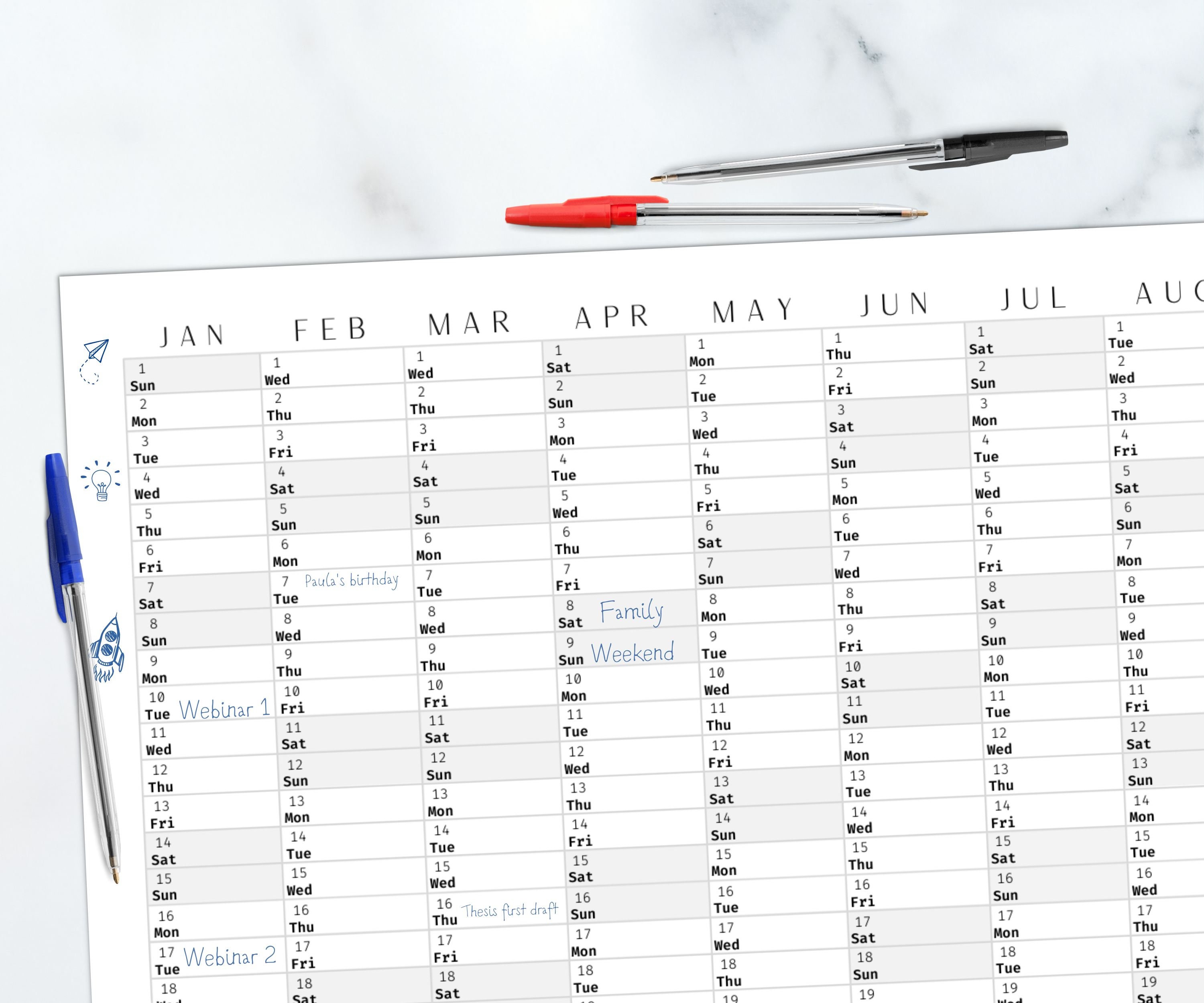 2023 Classic Wall Calendar Printable Yearly Planner Black & White Large