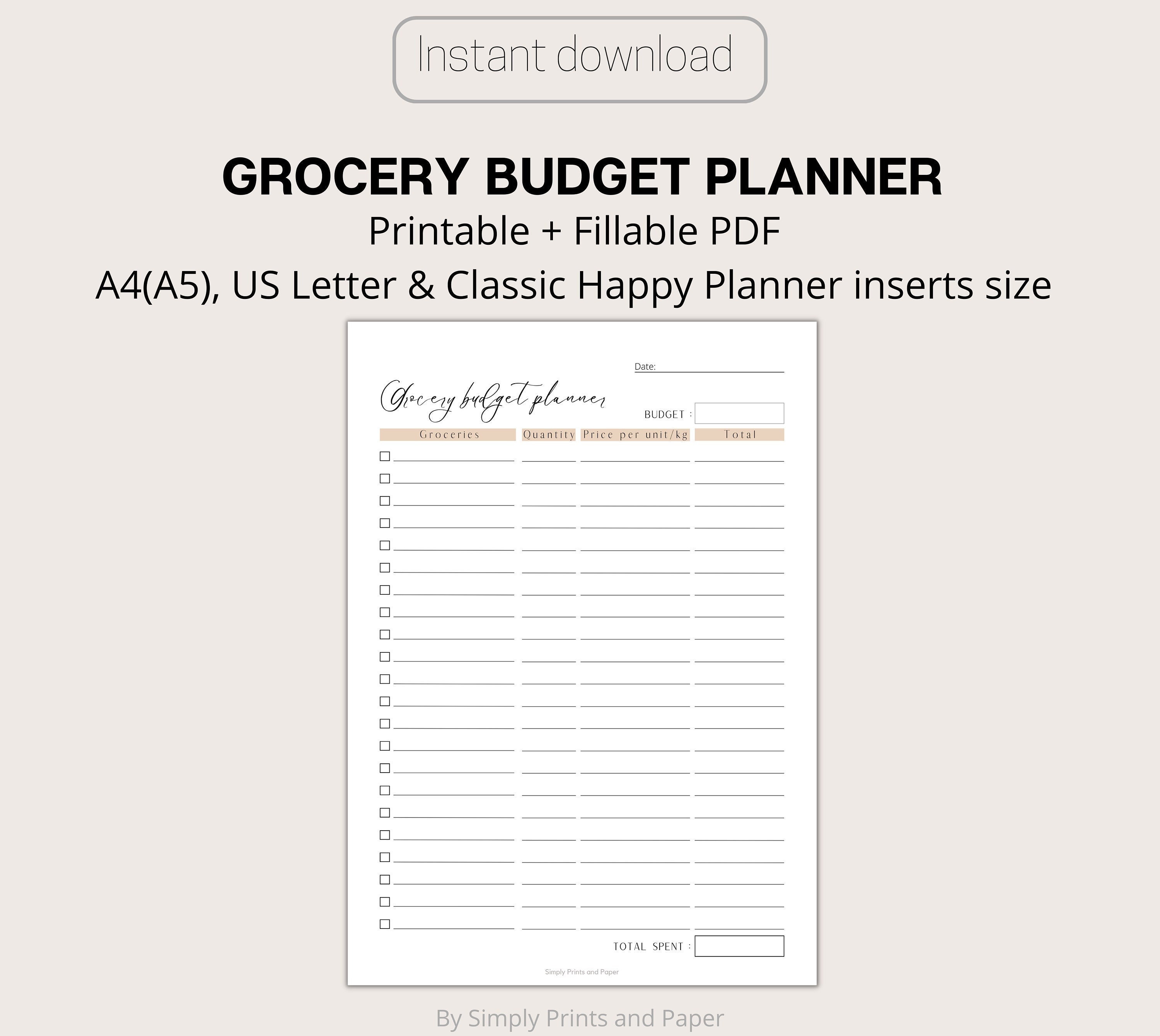 Grocery Budget Planner Printable Food Budget Digital Grocery - Etsy