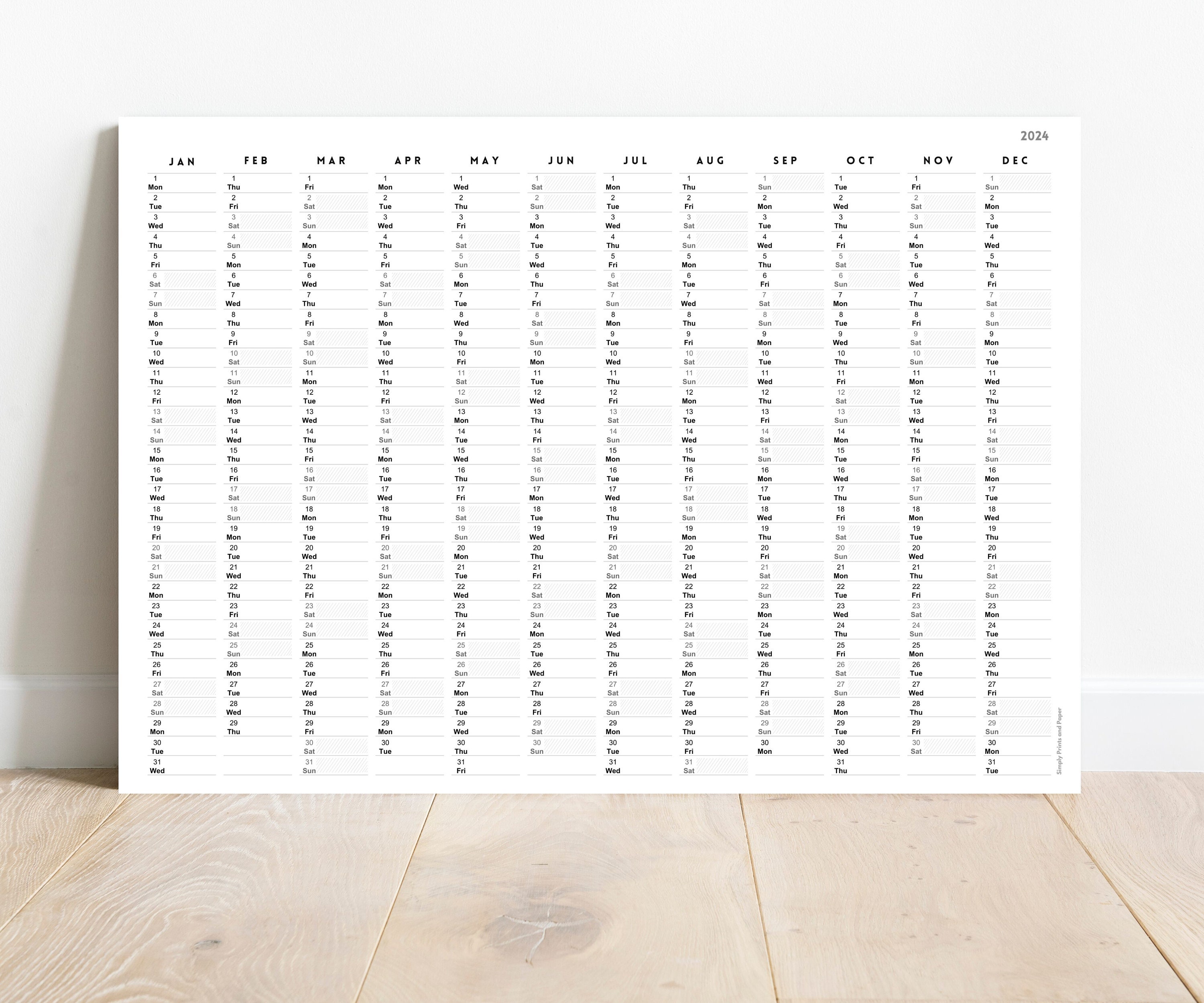 2024 Minimalist Wall Calendar Printable Yearly Planner Black & White ...