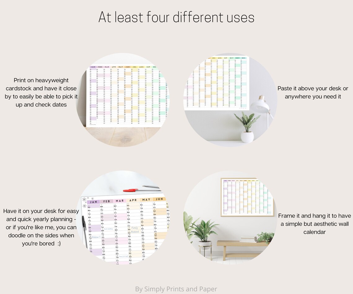 2024 Colorful Pastel Wall Calendar Printable Yearly Planner Large Wall