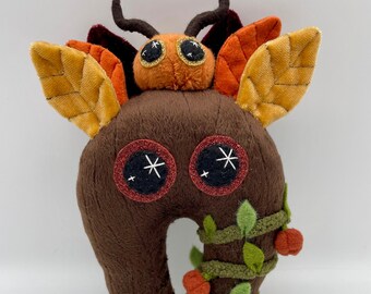 Forest Tree Creature | Botanical Beast | Tree Monster with Vines and Tiny Pumpkins | Autumn Leaf Ears |