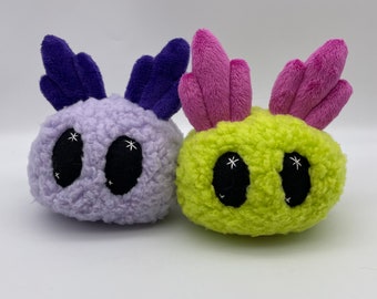 Soft Fuzzy Creature | Soft Purple Sherpa Fur Plushie | Handmade Small Plushie | Monster Ball Stuffie | Lime Green and Fuchsia Creature