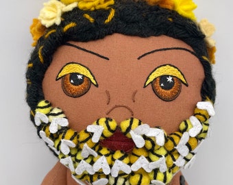 Bee Bearding Circus Doll | Bees | Hand Embroidered Face | Handmade Bee Beard | Unique OOAK Art Dolls | Bee Keeper |