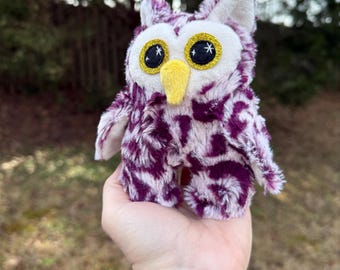 Owl Creature Fluffy Plushie | Purple and Cream Monster | Whimsical  Gift | Handmade | Stuffed Monster Buddy | Desk Decorations |