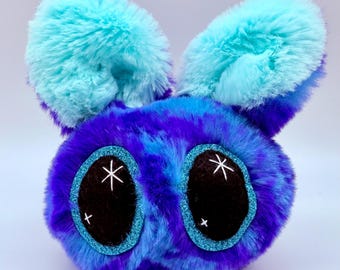 Handmade Blue Faux Fur Monster Plushie | Big Eyes, Fluffy Ears