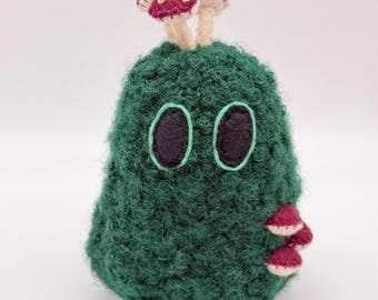 Moss Covered Ghost Plushie with Mushrooms | Weighted Bottom | Green Teddy Bear Sherpa Fabric | Mushroom Ghosties | Handmade Halloween Decor