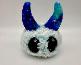 Galaxy Globster | Blue and White Faux Fur Plushie | Space Galaxy Minky Horns | Handmade Small Plushie | Monster Ball Stuffie