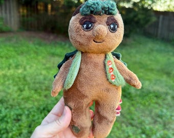 Acorn Hat Forest Tree Sprite with Moss and Mushrooms | Botanical Beast | Forest Fairy | Tiny Vest with Mushroom Buttons | Dryad