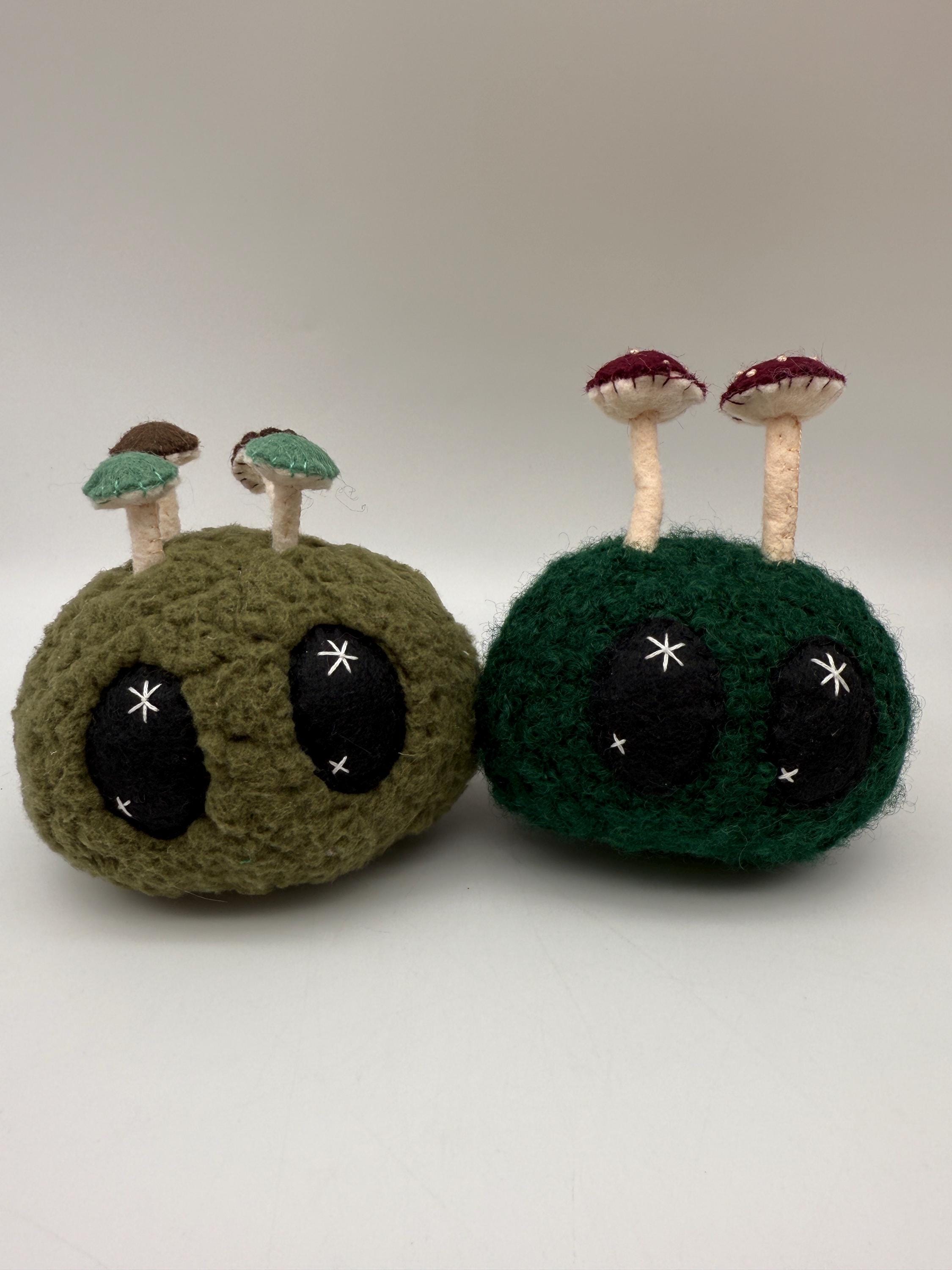 Moss Ball with Mushrooms Stuffie | Mushroom Head | Handmade Plushie |  Desk Decorating | Whimsical Mushroom Decor
