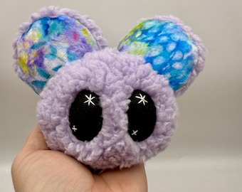 Light Purple Bear with Watercolor Ears | Handmade Small Plushie | Whimsical Creature | Bear or Mouse Earred Critter | Pastels