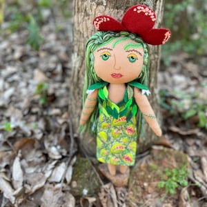 Spooky Flora Doll - Handmade Doll with Venus Fly Trap Dress and Corpse Flower Hat