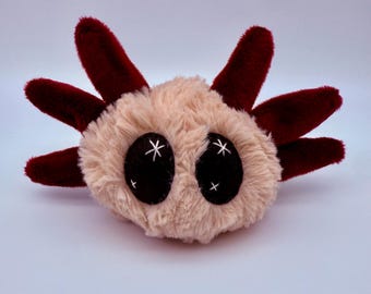 Handmade Minky Axolotl Plushie | Pink & Burgundy Monster Ball Stuffie
