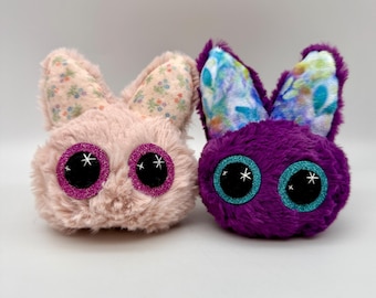 Pink Floral Ears | Faux Fur Plushie| Handmade Small Plushie | Rabbit Creatures | Bunny Critters