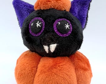 Black Bat in a Pumpkin | Bat with Purple Eyes  | Whimsical Halloween Decorations