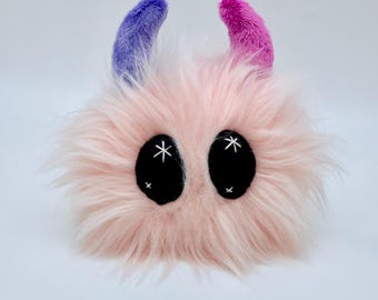 Pink Faux Fur Monster Plushie | Handmade Horned Stuffie