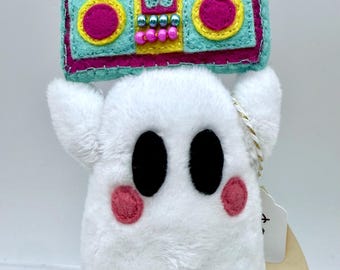 Cute Minky Ghost Art Doll | Ghost with Boombox |  Weighted Bottom  | Whimsical Halloween Decorations | Say Anything Ghost | 90’s Ghostie