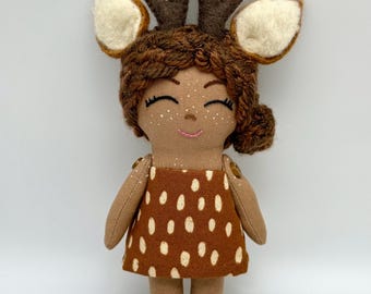 Mini Deer Girl Doll | Handmade Doll | Deer Girl | Woodland Creatures | Whimsical Dolls | Reindeer | Faun Doll