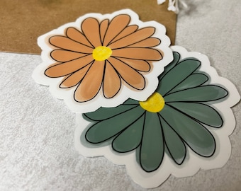 Clear Vinly Sticker of a Daisy Flower. Weather Proof Vinly Sticker 3x3, Individual Sticker for Laptop, Journal, Water Bottle