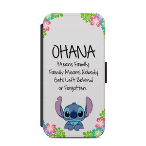 Funda para teléfono personalizada con billetera Ohana H59 de Lilo Stitch con dibujos animados de Disney para iPhone y Samsung, todos los modelos