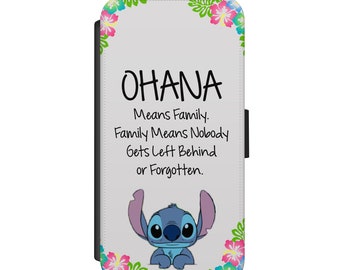 Personalised Disney cartoon Lilo Stitch Ohana H59 wallet Phone Cover Iphone  and Samsung all models