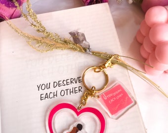 You Deserve Each Other Acrylic Keychain| Romantic Gifts for Valentines | Bibliophile gifts for Romance Readers| Cute Pink Canoe Tote charm