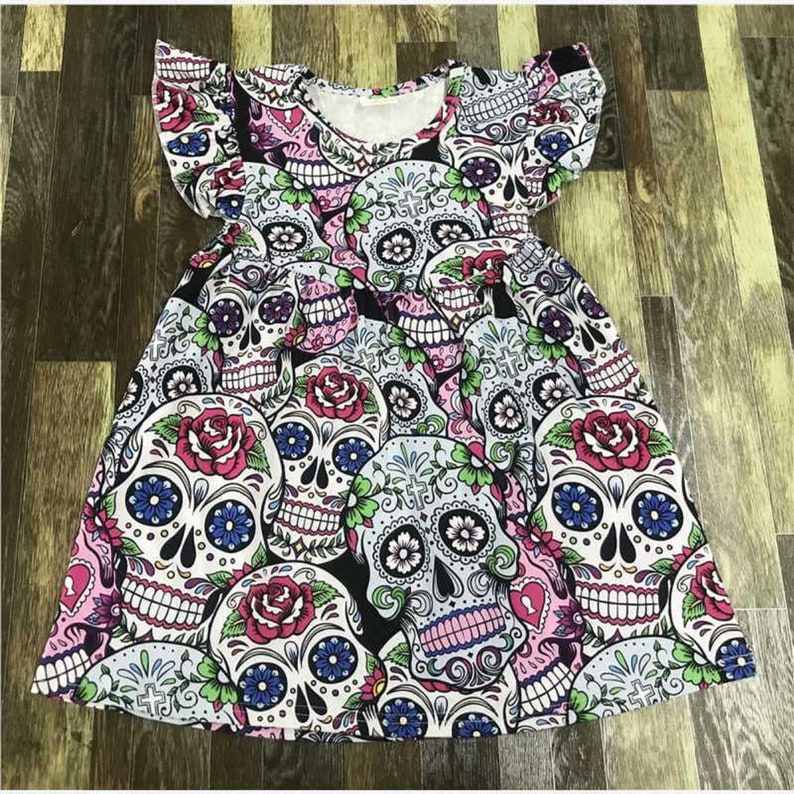 Sugar Skull Skeleton Girly Rose Floral Pattern Print Dress
