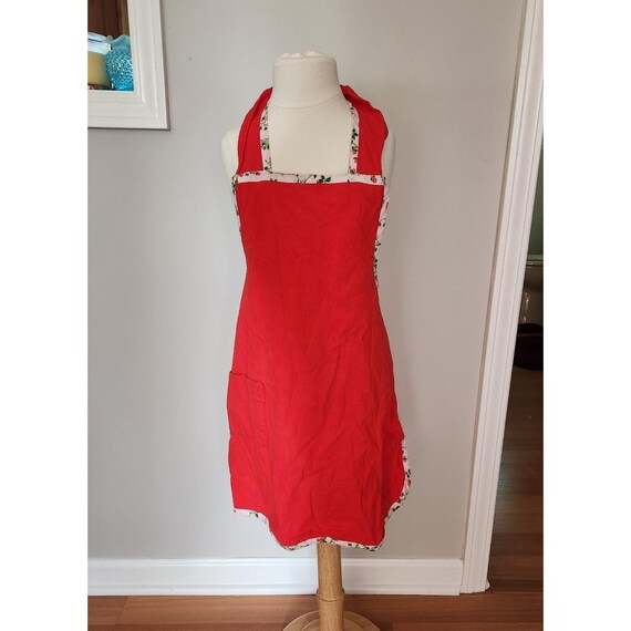 Homemade Cute Little Girl's Red Cloth Berry Lined Apron Kitchen Accessory