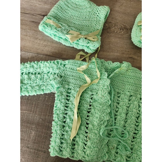 Handmade Crocheted Vintage Baby Girl Cardigan, Ha… - image 3