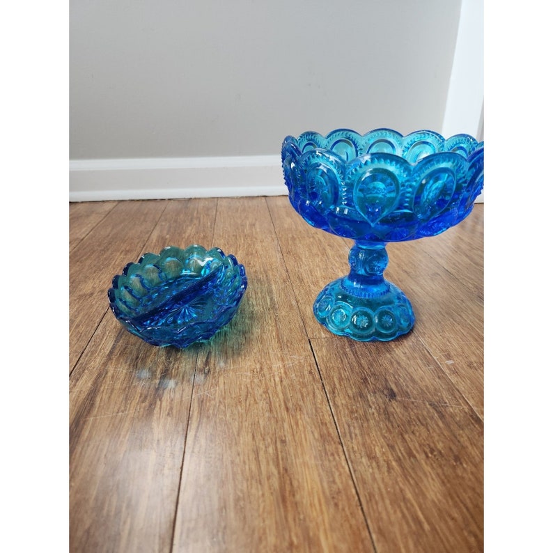 Le Smith Moon and Stars Blue Glass Compote Dishes Etsy