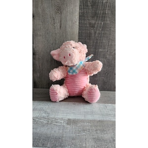 Fluffy Ribbed Pink Pig Stuffed Animal Easter Farm Piggy Plush