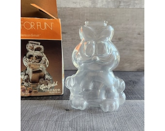 Garfield Glass Penny Bank 1978 Vintage Glassware Collector&#39;s Piece