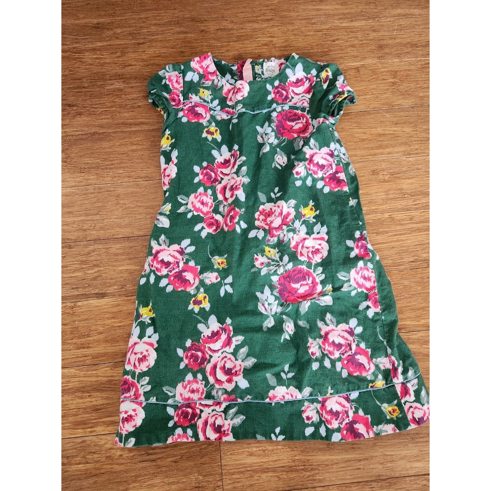 Mini Boden Size 7-8 Girl's Dress Green Pink Floral Print - Etsy Australia