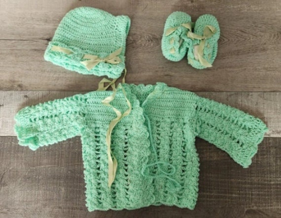 Handmade Crocheted Vintage Baby Girl Cardigan, Ha… - image 1