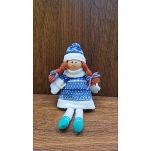 Vintage Handmade Wooden Doll Crunchy Grannycore Sewn Dress Bear Ragdoll Plush