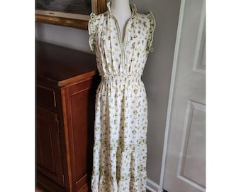 Nordstrom Max Studio Flutter Sleeve Tiered Lemon Print Cottagecore Maxi Dress