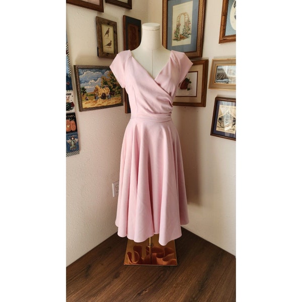 The Pretty Dress Company Romantic Pink Wiggle Dress UK 8 Ruched Vintage Style