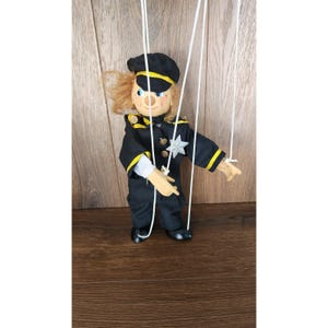 Vintage Handmade Wooden Captain Sailor Policeman Marionette Original Puppet Toy